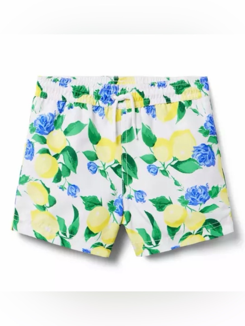 Janie and Jack White Swim Trunks with Yellow Lemons and Blue Floral Print